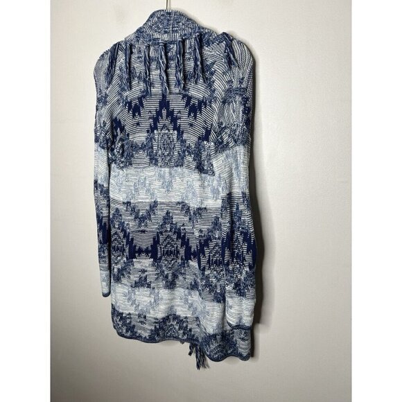 American Eagle Cotton Blue & White Open Fringe Cardigan Sweater Women's Small - Picture 4 of 10